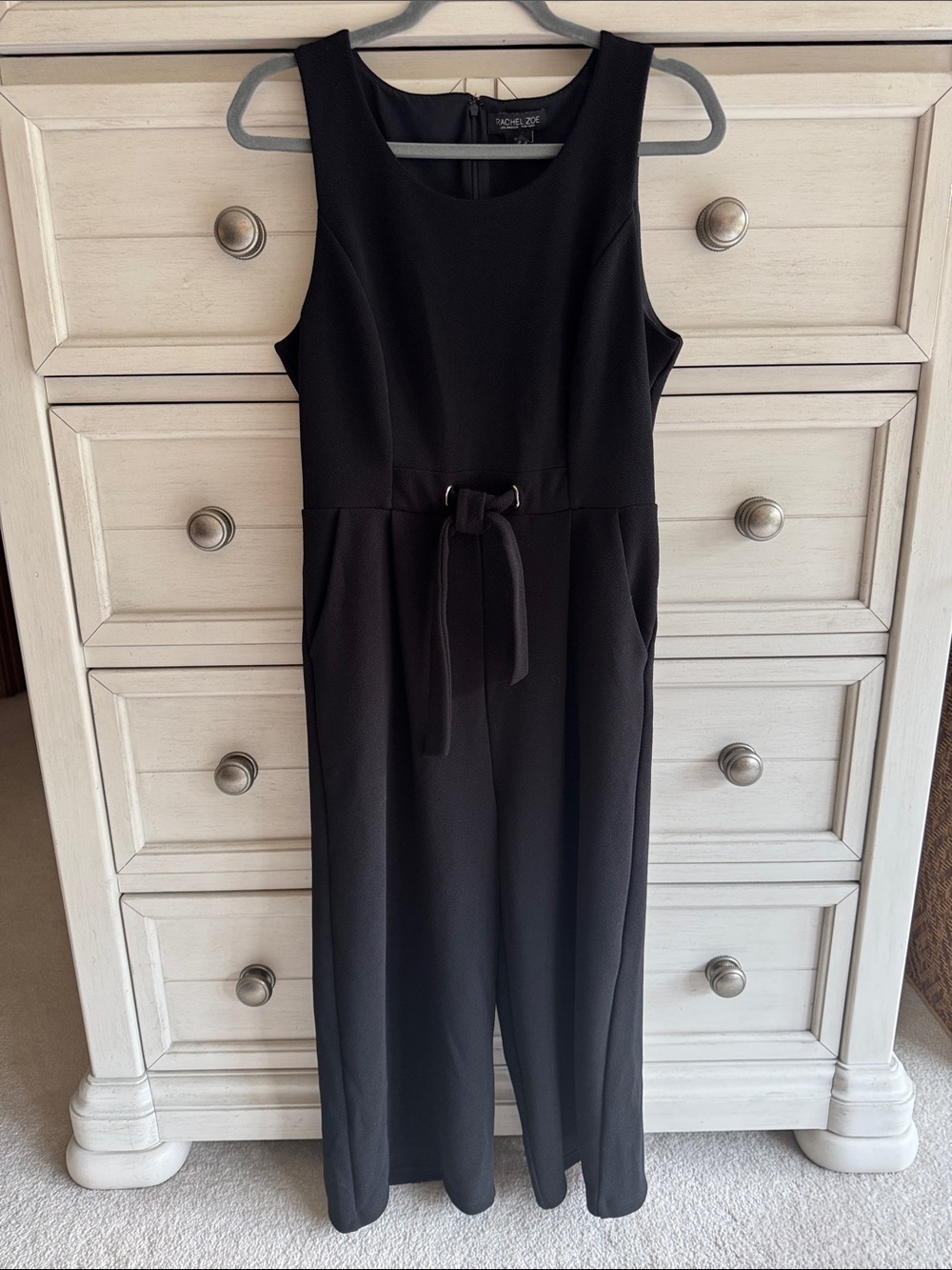EUC Rachel Zoe Black Sleeveless Wide-Leg Jumpsuit with Waist Tie